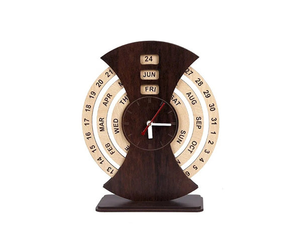 Wooden Lifetime Infinite Calendar with Clock - Round Shape