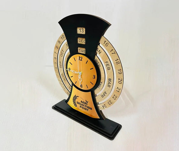 Wooden Lifetime Infinite Calendar with Clock - Round Shape