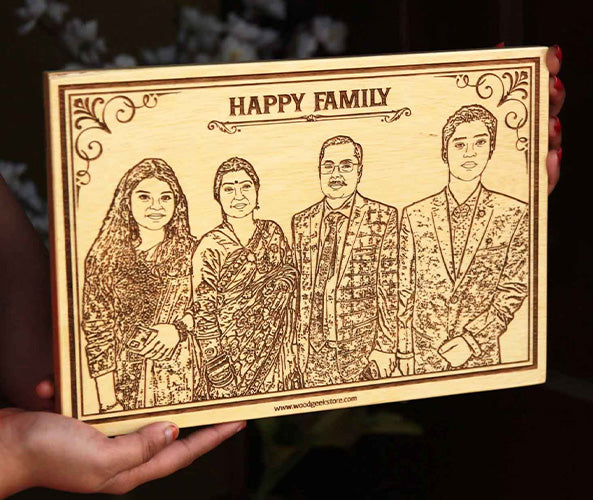 Wood Engraved Photo of Family