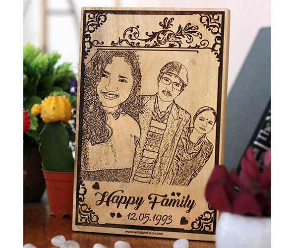 Wood Engraved Photo of Family