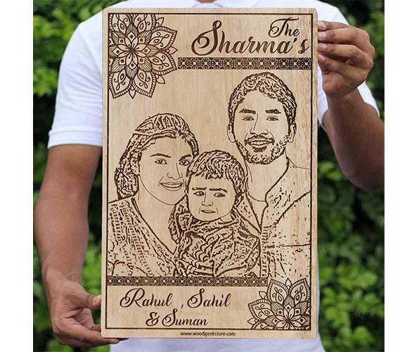 Wood Engraved Photo of Family