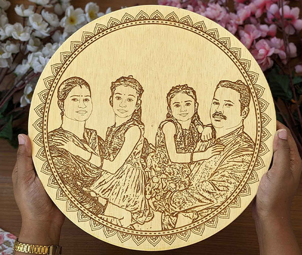 Round Wooden Engraved Frame