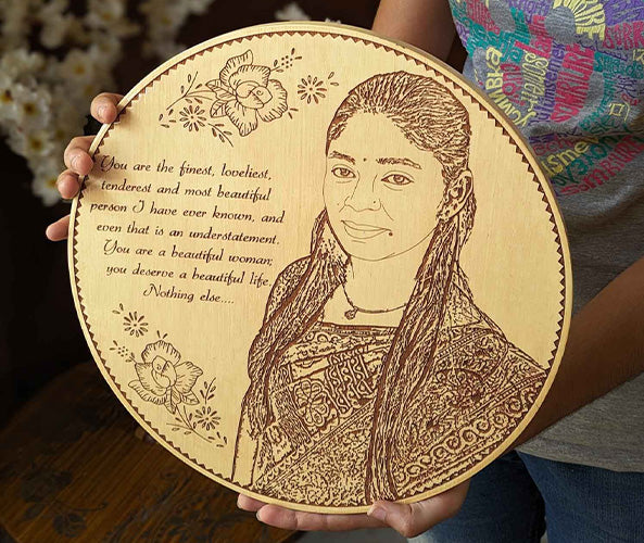 Round Wooden Engraved Frame