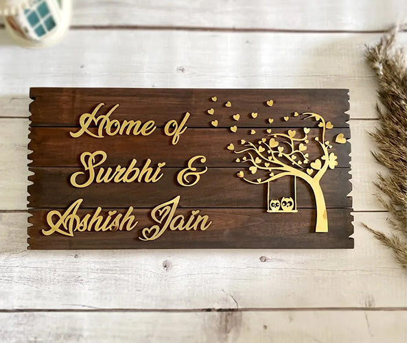 Wooden Plank Couple Name Plate