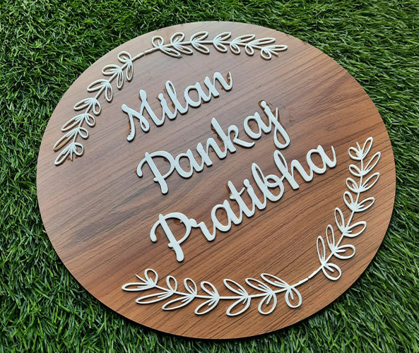 Round Wooden Acrylic Nameplate