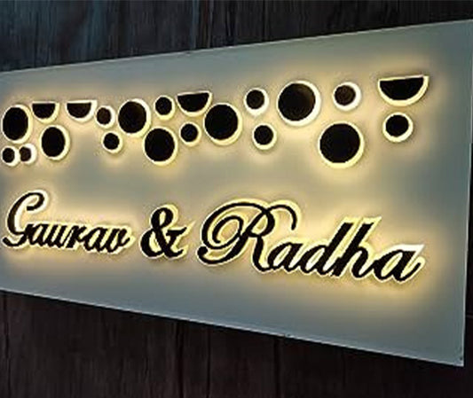 Personalized Home Door Laser Cut Name Plate Mirror with Lighting
