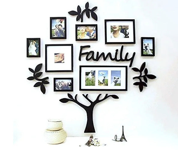 Family Tree Set of 7 Individual Wall Photo Frame with MDF Plaque - 2 Leaf, 1 Trunk, 1 Family