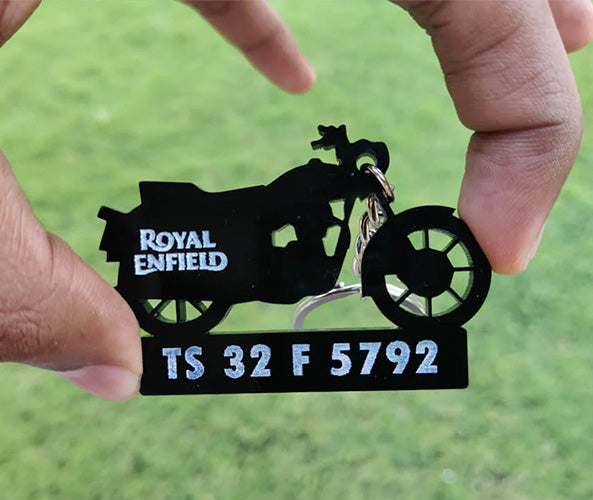 Bike Shape Number Plate Keychain - Royal Enfield