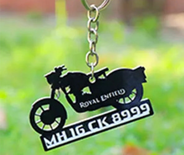 Bike Shape Number Plate Keychain - Royal Enfield