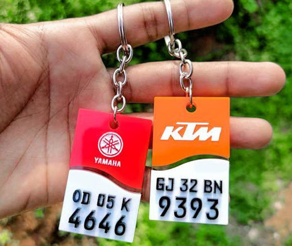 Acrylic Colorful 4D Number Plate Keychain with Logo