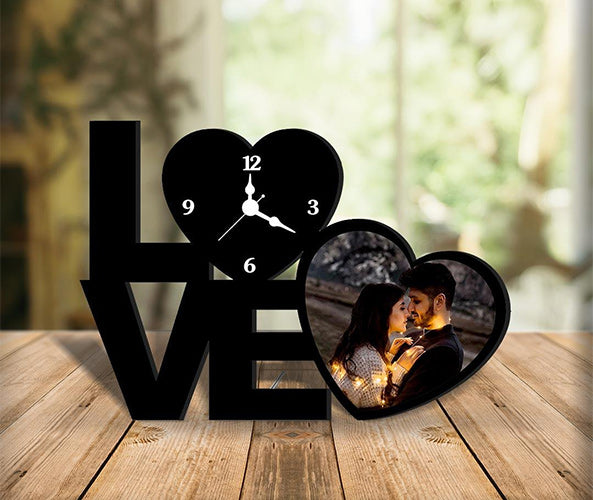 Love Wooden Photo Table Clock