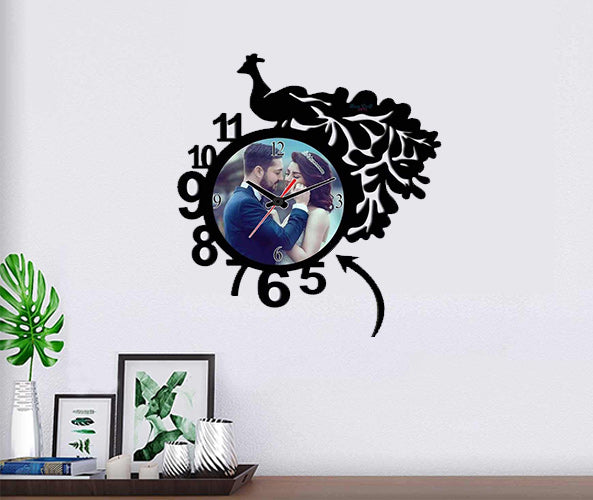 Peacock Wooden Photo Wall Clock