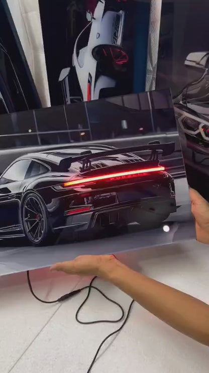 Porsche Black - Neon LED Car Poster